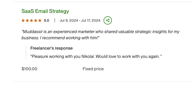 Upwork review: SaaS email strategy engagement