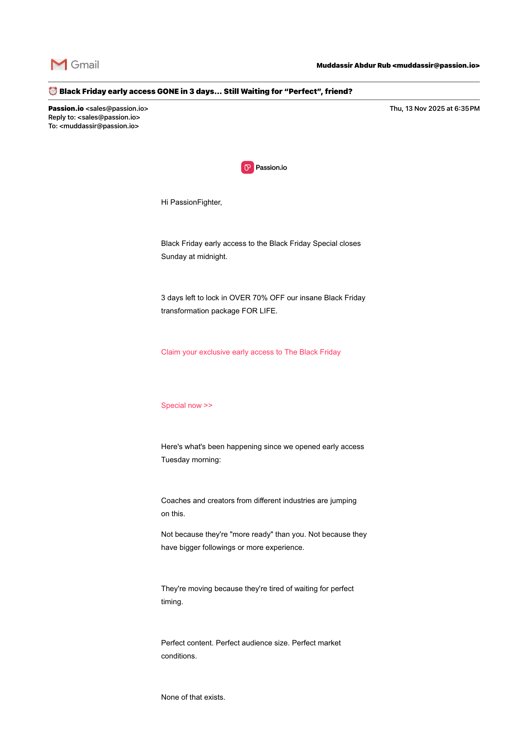Black Friday 2024 email written at Passion.io