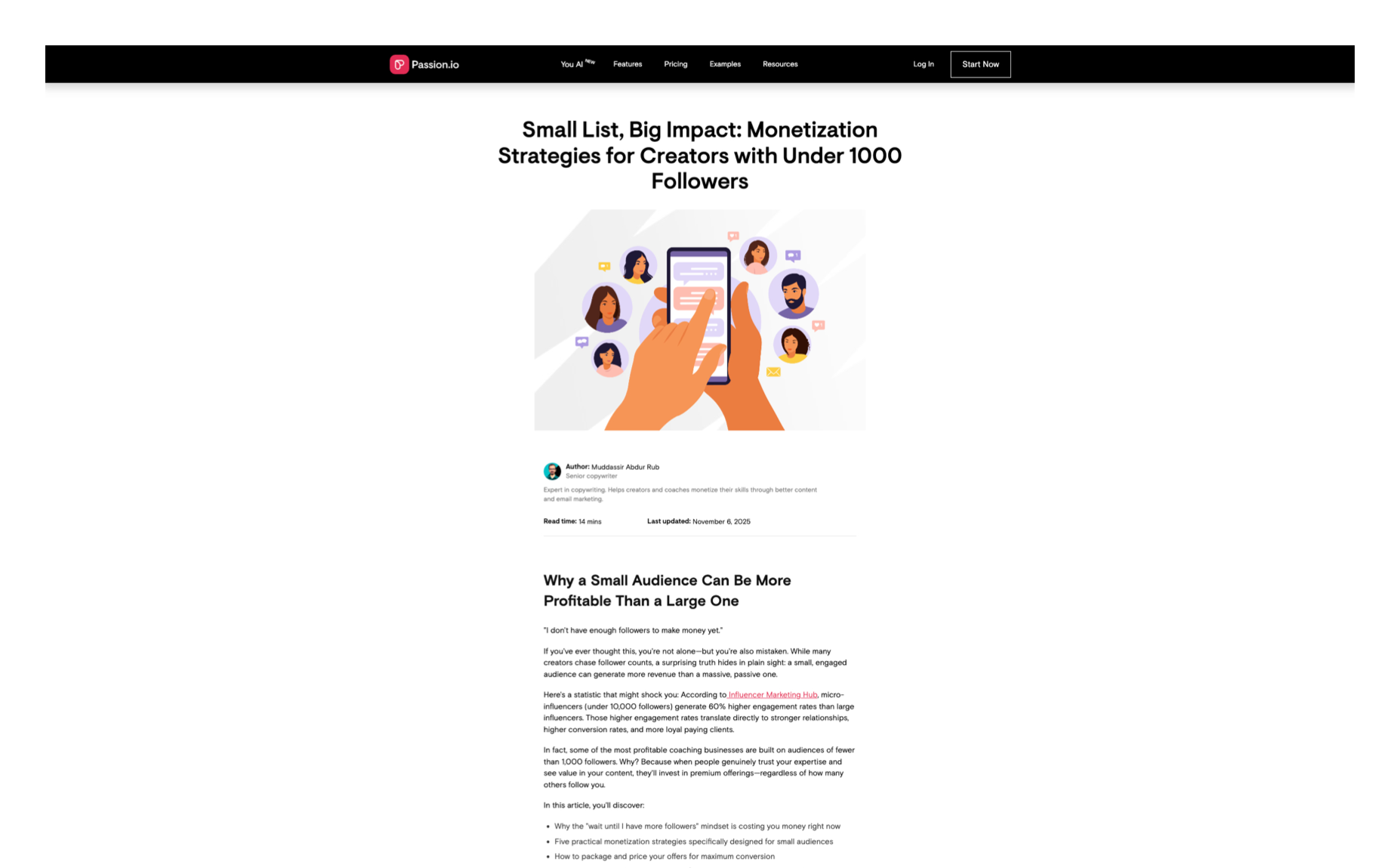 Small List, Big Impact article on the Passion.io blog