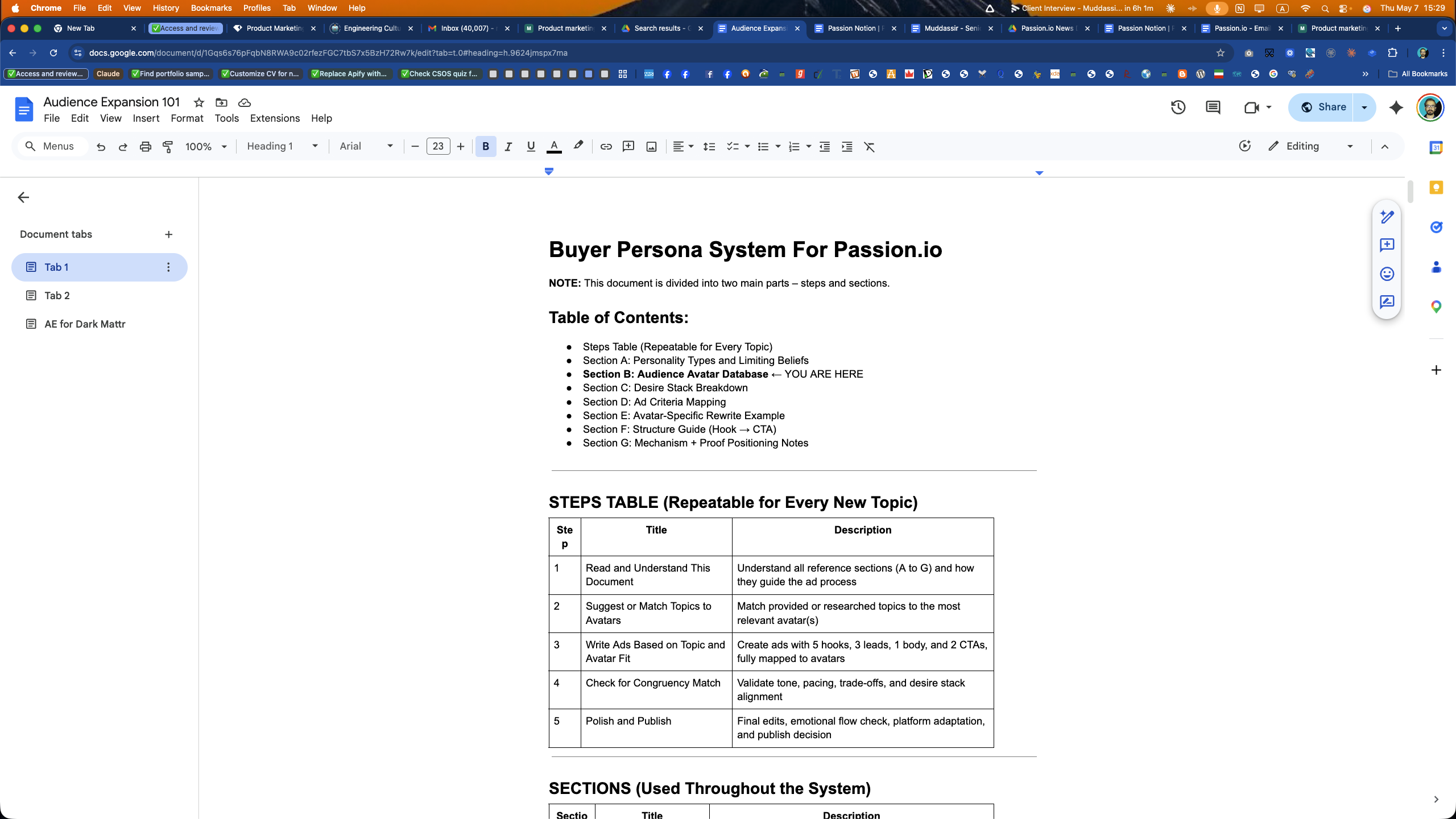 Buyer persona research system for Passion.io